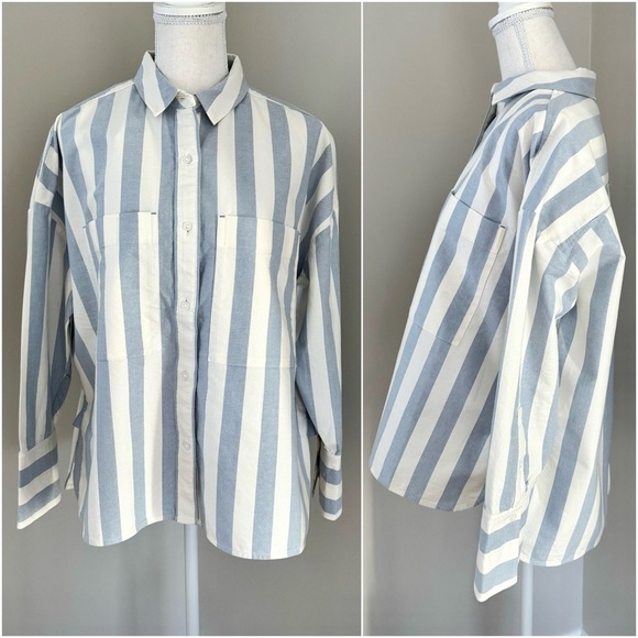 Everlane Blue and White Striped Button Down Shirt - Picture 11 of 13